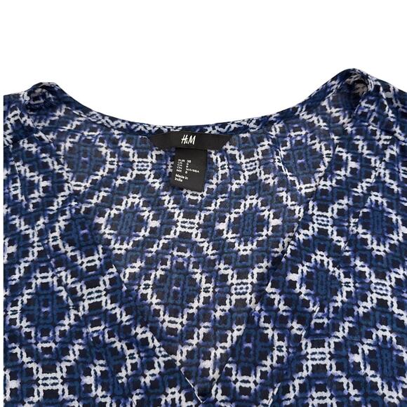 H&M Sheer Blue Geometric Bathing Suit Cover Up Beach Pool Dress Size Women's 8 - Picture 3 of 3